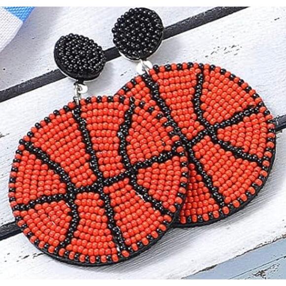 Beaded Basketball Earrings - Picture 1 of 2